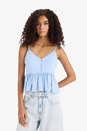 Regular Fit Viskon Kolsuz Bluz
