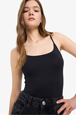 DeFacto Basic Düz Askılı Siyah Çıtçıtlı Body F4207AX25SMBK81