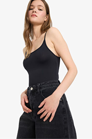 DeFacto Basic Düz Askılı Siyah Çıtçıtlı Body F4207AX25SMBK81