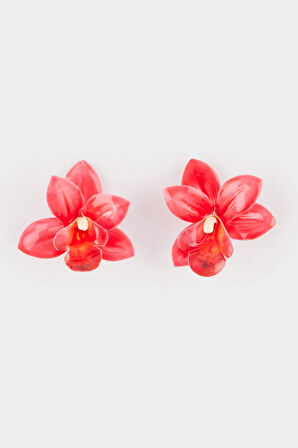 Kadın Kırmızı Çiçek Küpe