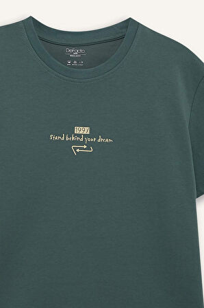 Boxy Fit Bisiklet Yaka Baskılı Kısa Kollu Tişört