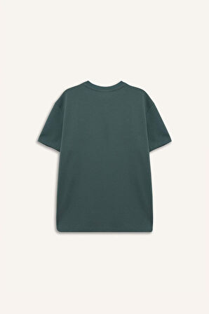 Boxy Fit Bisiklet Yaka Baskılı Kısa Kollu Tişört