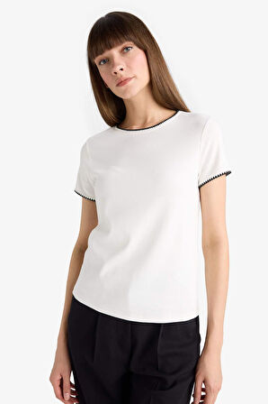 Regular Fit Bisiklet Yaka Ribana Kısa Kollu Tişört