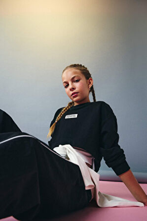 Kız Çocuk 2'li Takım Relax Fit Bisiklet Yaka Baskılı Sweatshirt Atlet