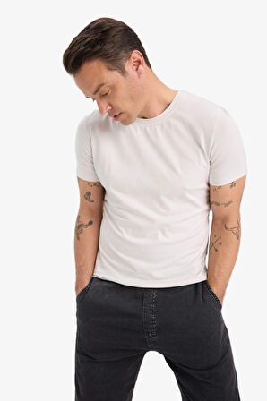 DeFacto Slim Fit Dar Kesim Bisiklet Yaka Esnek Kumaş Kısa Kollu Tişört E2635AX25SMGR293