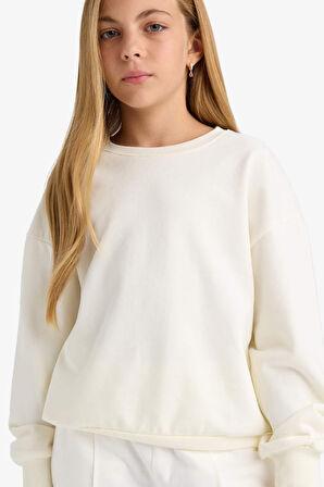 Kız Çocuk Okula Dönüş Relax Fit Bisiklet Yaka Slogan Baskılı 2'li Sweatshirt