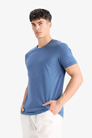 DeFacto Slim Fit Dar Kesim Bisiklet Yaka Esnek Kumaş Kısa Kollu Tişört E2635AX25SMIN233
