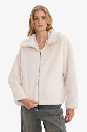 Regular Fit Fermuarlı Suni Kürk Mont