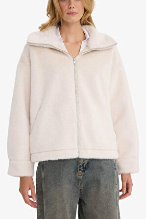 Regular Fit Fermuarlı Suni Kürk Mont