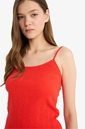 Coool Fitted U Yaka Fitilli Kaşkorse Askılı Kırmızı Atlet