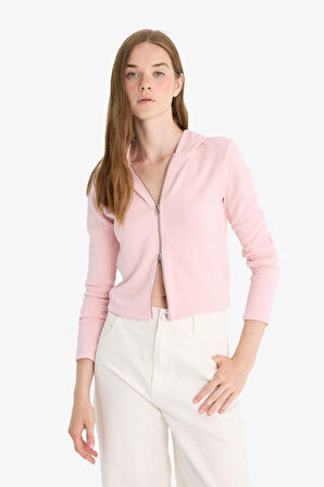 Slim Fit Dar Kesim Kapüşonlu Modal Fermuarlı Sweatshirt