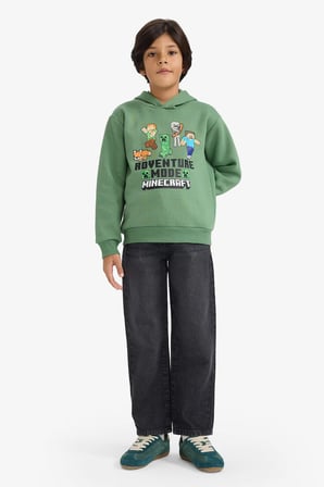 Minecraft Kapüşonlu İçi Yumuşak Tüylü Sweatshirt Erkek Çocuk