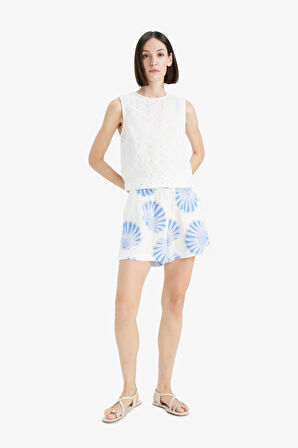 Yüksek Esnek Belli Desenli Müslin Şort