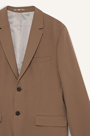 Slim Fit Dar Kesim Twill Düğmeli Blazer Ceket
