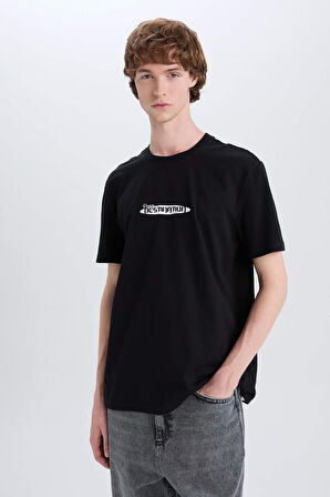 DeFacto %100 Pamuk Regular Fit Bisiklet Yaka Baskılı Kısa Kollu Tişört E3783AX25SMBK81