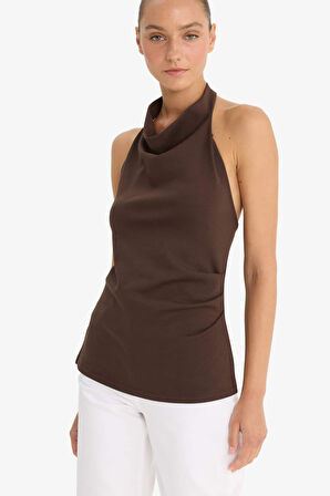 Slim Fit Dar Kesim Halter Yaka Bluz