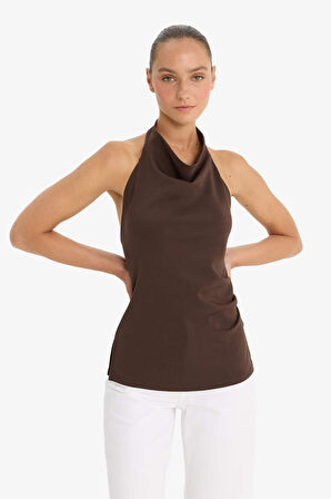 Slim Fit Dar Kesim Halter Yaka Bluz