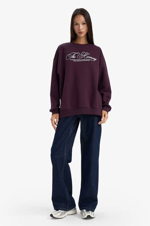 Oversize Geniş Kalıp Bisiklet Yaka Baskılı Sweatshirt G6528AX25WNPR38