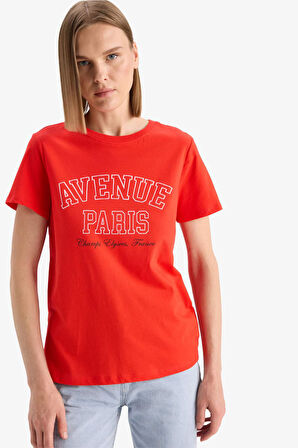 DeFacto Regular Fit Bisiklet Yaka Baskılı Penye Kısa Kollu Tişört F5882AX25SMRD117