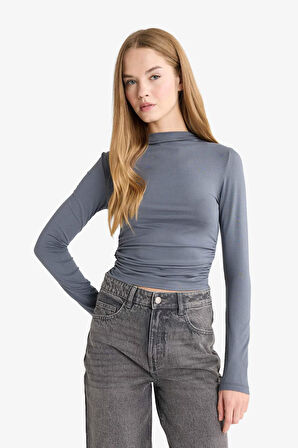 Fitted Yarım Balıkçı Yaka Uzun Kollu Bluz