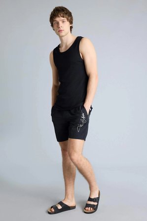 Defacto B7255AXBK27 Siyah Regular Fıt File Astarlı Kısa Boy Deniz Şortu