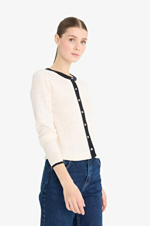 Fitted Bisiklet Yaka Düğmeli Hırka