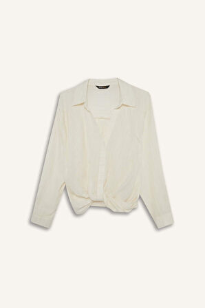 Regular Fit Gömlek Yaka Pamuklu Uzun Kollu Bluz