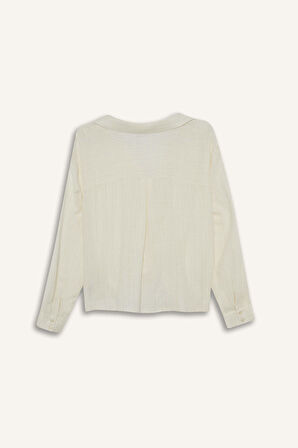 Regular Fit Gömlek Yaka Pamuklu Uzun Kollu Bluz