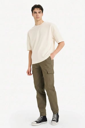 Defacto C9163AXKH361 Haki Regular Jogger Kargo Cepli Gabardin Pantolon