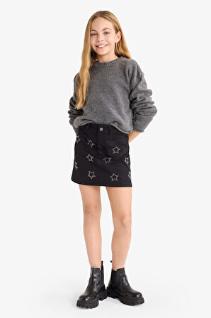 Kız Çocuk Yıldız Desenli Gabardin Etek