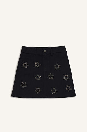 Kız Çocuk Yıldız Desenli Gabardin Etek