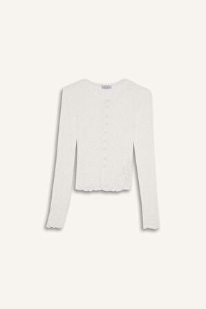 Fitted Bisiklet Yaka Dantel Hırka