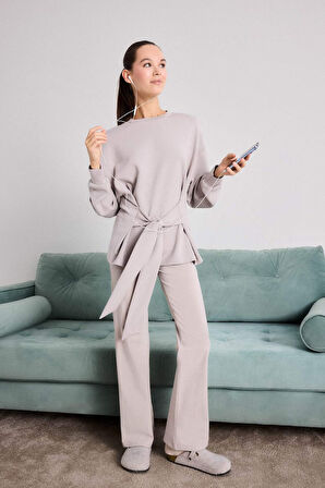 Modal Kuşaklı Sweatshirt-Fall in Love Loungewear