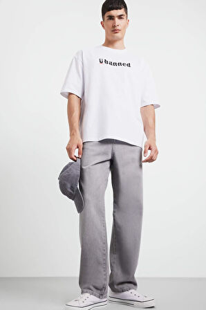 %100 Pamuk Loose Fit Bisiklet Yaka Baskılı Kısa Kollu Tişört