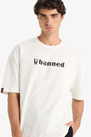 %100 Pamuk Loose Fit Bisiklet Yaka Baskılı Kısa Kollu Tişört