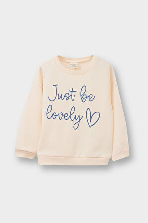 Kız Bebek Bisiklet Yaka Baskılı İçi Yumuşak Tüylü 2'li Sweatshirt 