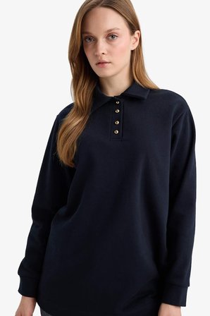 DeFacto Regular Fit Polo Yaka Uzun Kollu Sweatshirt Tunik G6613AX25WNNV173