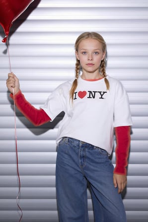 DeFacto %100 Pamuk I Love NY Oversıze Tişört Kız Çocuk H0147A826SMER105