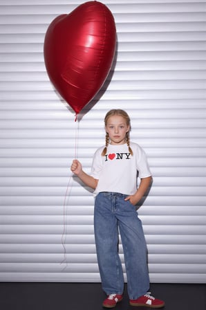 DeFacto %100 Pamuk I Love NY Oversıze Tişört Kız Çocuk H0147A826SMER105