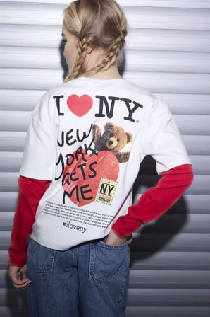 DeFacto %100 Pamuk I Love NY Oversıze Tişört Kız Çocuk H0147A826SMER105