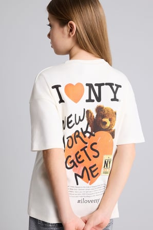 DeFacto %100 Pamuk I Love NY Oversıze Tişört Kız Çocuk H0147A826SMER105