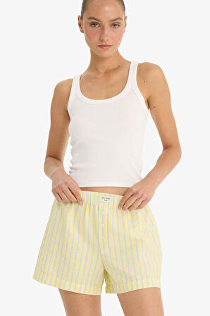Regular Fit Gofre Dokulu Çizgili Şort Pijama Altı-Fall in Love