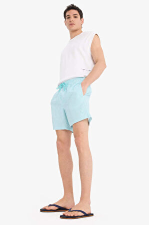 Çizgili File Astarlı Kısa Boy Deniz Şortu