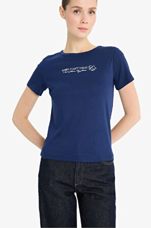 DeFacto Regular Fit Bisiklet Yaka Baskılı Ribana Kısa Kollu Tişört F5101AX25SMNV42