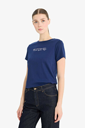 DeFacto Regular Fit Bisiklet Yaka Baskılı Ribana Kısa Kollu Tişört F5101AX25SMNV42