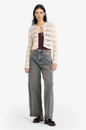 DeFacto Slim Fit Dar Kesim Önden Bağlamalı Kroşe Hırka F8219AX25AUWT32