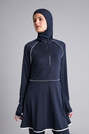 DeFacto Regular Fıt 4'lü Beyaz Biyeli Lacivert Burkini Mayo G8873AX26SMNV31