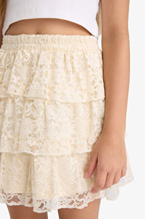 Kız Çocuk Fırfır Detaylı Katlı Etek 