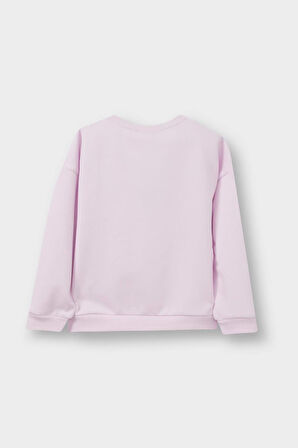 Kız Bebek Bisiklet Yaka Baskılı İçi Yumuşak Tüylü Sweatshirt