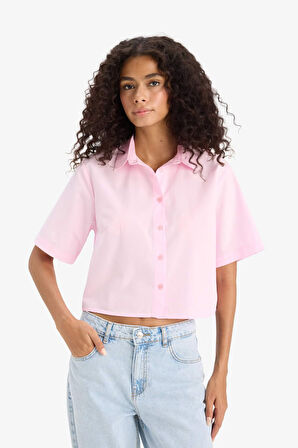 Regular Fit Gömlek Yaka Poplin Kısa Kollu Gömlek
